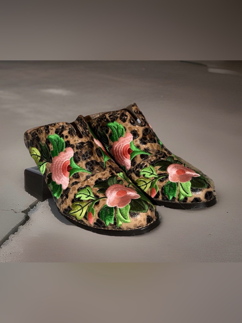 J.Renee Leopard-Print Stampede Embroidered Floral Slip-On Mules/Pink & Green-8